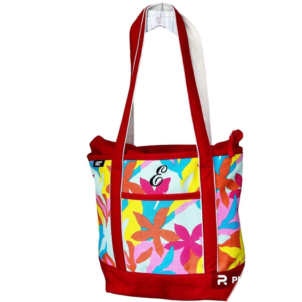 **SOLD** Land’s End Canvas Tropical Print Medium Size Tote  Embroidered